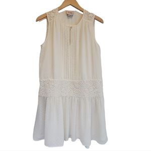 MARCHESA ROSE M IVORY TEXTURED MESH & LACE SLEEVELESS COQUETTE BOHO MINI DRESS